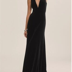 Jenny Yoo Logan Deep-V Black Velvet Gown